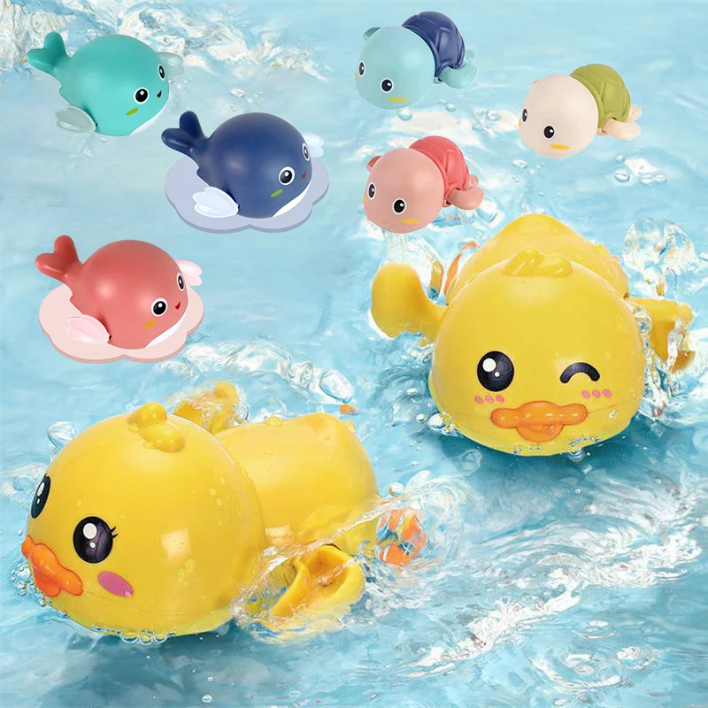 Juguetes de baño para bebés, cadena clásica de agua con mecanismo de relojería, pato, Tortuga, Delfín, juguetes de juego de agua para niños