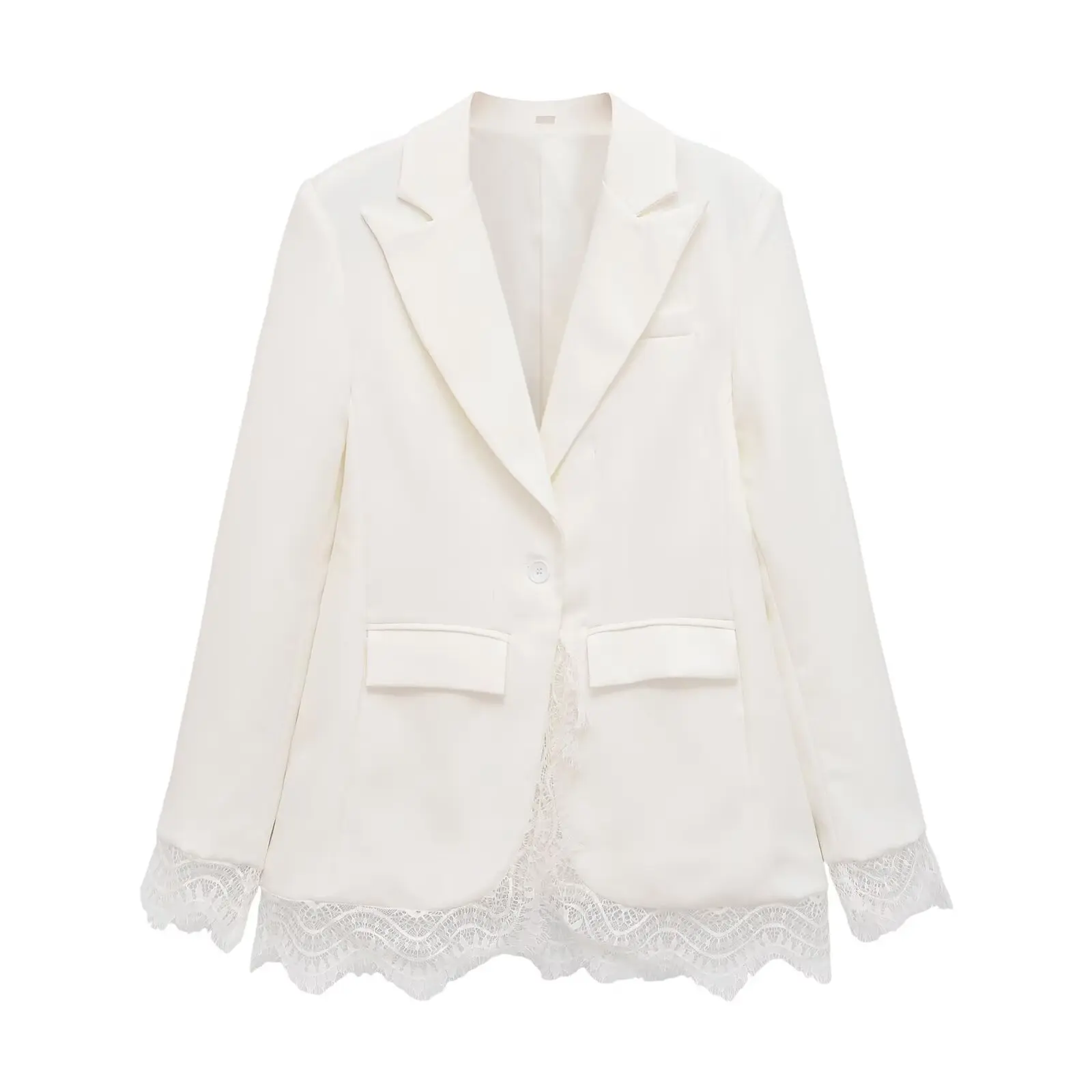 KONDALA Damen-Pendler-Blazer mit Spitzenbesatz, elegant für Dinner, Cocktailparty, schmal geschnitten, 2026 Frühherbst, trendiger High-Street-Blazer – Detail 2