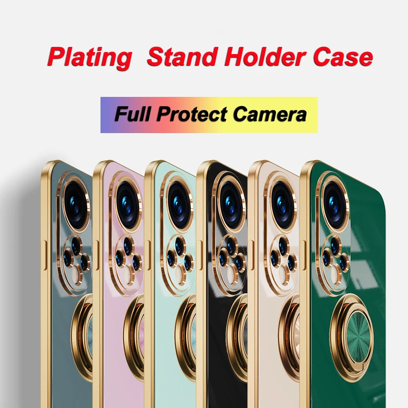 6D Plating Case for Huawei P50 P40 Pro Nova 8 7 SE Honor 60 50 Mate 30 20 P30 Ring Holder Cases Silicon Shockproof Cover Fundas