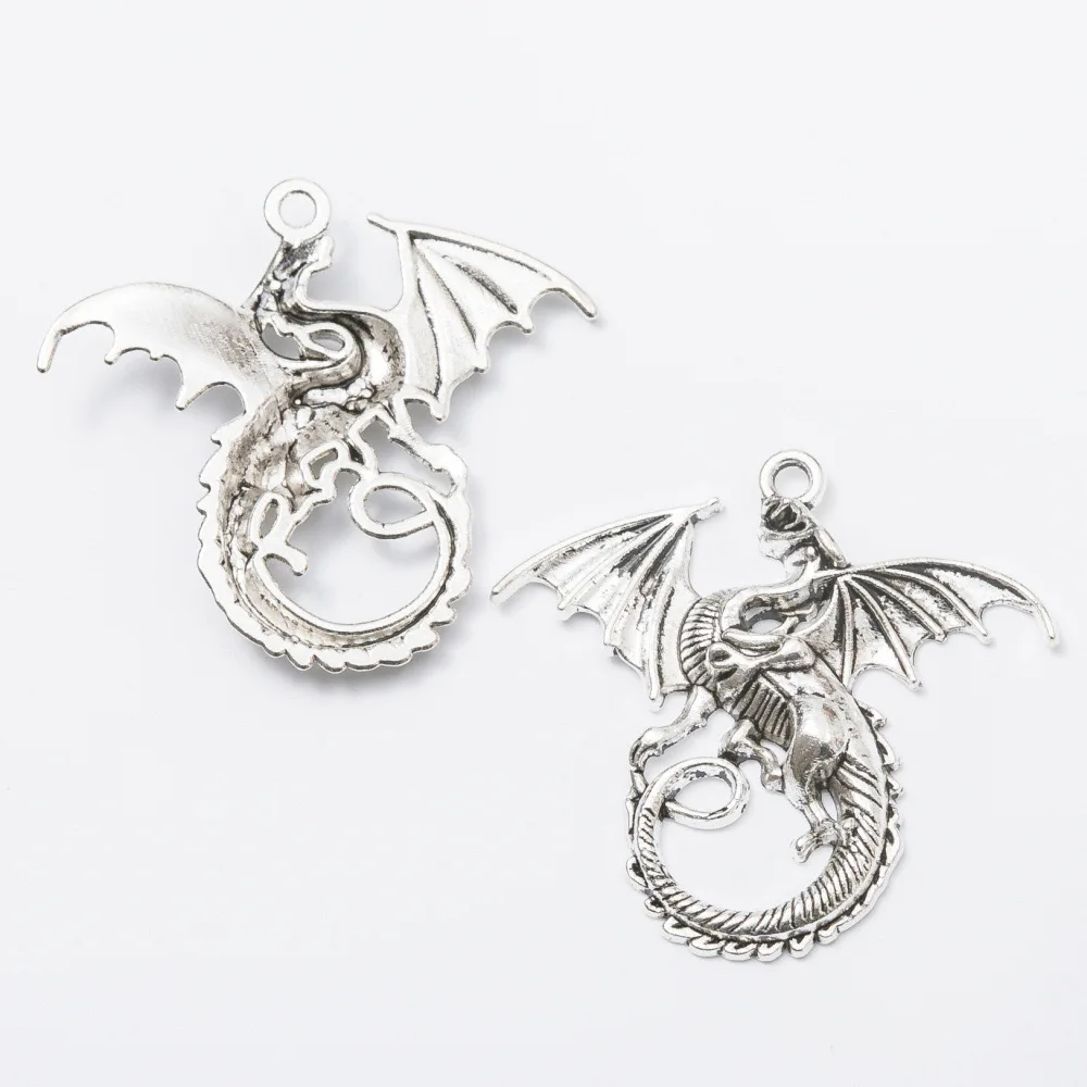 Pendentif en forme de dragon en alliage pour la fabrication de bijoux à bricoler soi-même, ailes, porte-clés faits à la main, accessoires de collier, 4 pièces