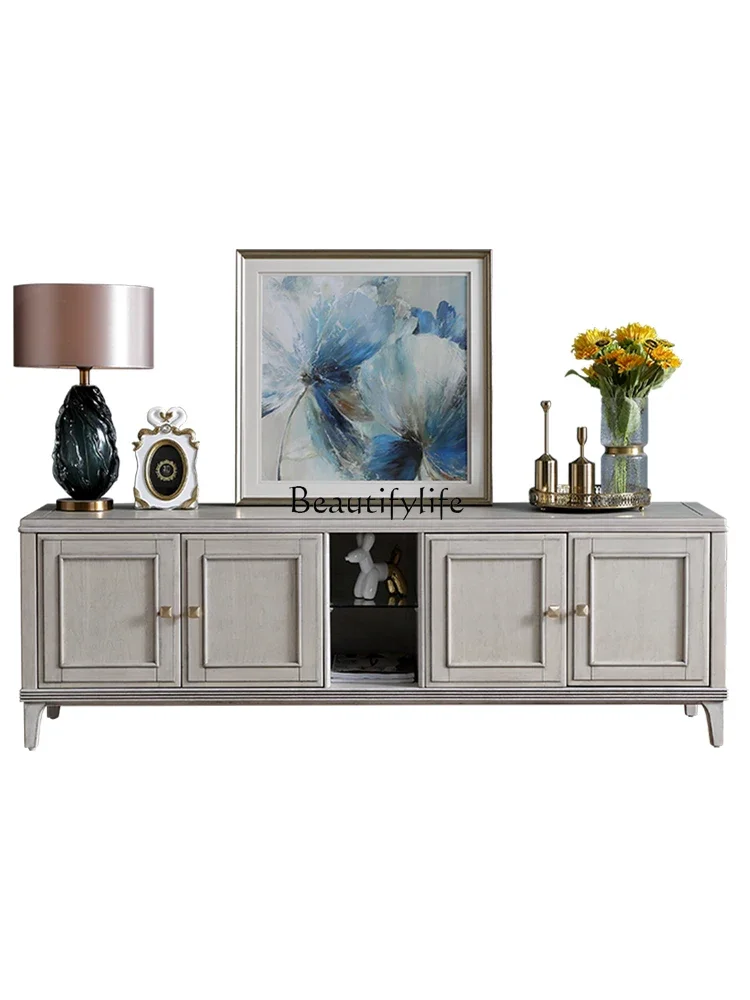 

pg45American Country Retro Affordable Luxury Solid Wood TV Floor Cabinet Cherrywood TV Cabinet Retro White