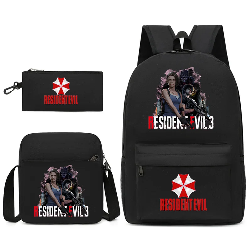 Juego de 3 Piezas de Accesorios para Videojuegos, Mochila, Bolso de Hombro y Estuche para Lápices de Leon de Resident Evil, Útiles Escolares, Regalo de Cumpleaños