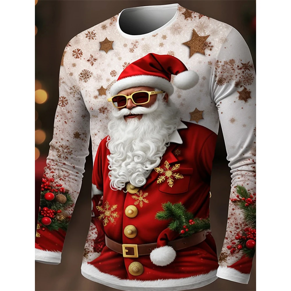 2023 New Pattern Pet Dog Fashion Casual Men 3D Printed T Shirt New Year Cute Brown Long Sleeve Round Neck Shirt Fall Clothing