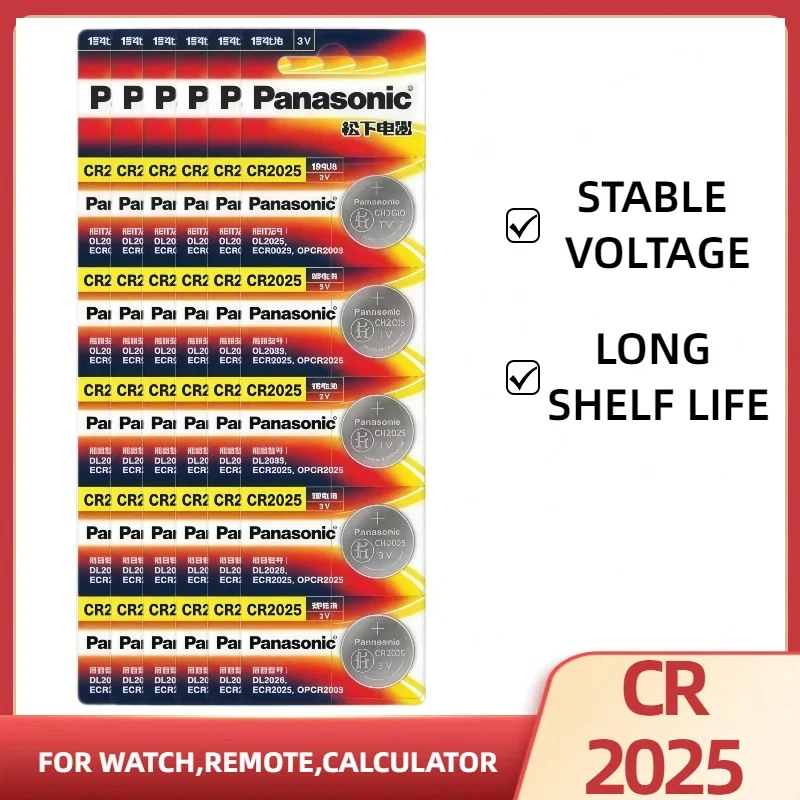 CR2025 3V Panasonic Lithium-Knopfzelle 2-50 Stück Kompatibel mit ECR2025 für Autofernbedienung, Uhr, Motherboard, Waage