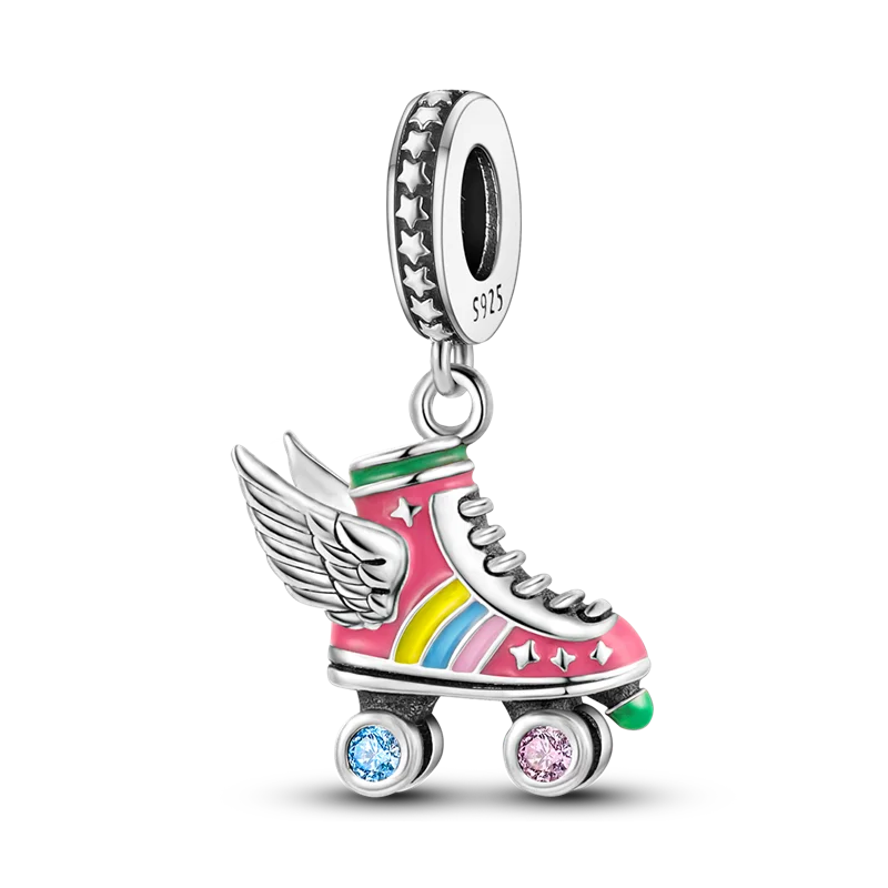 925 Sterling Silver Wing Skating Shoes Charms Bead CZ Zircon Wizard Dangle Fit Original Bracelet DIY Women Jewelry view 2