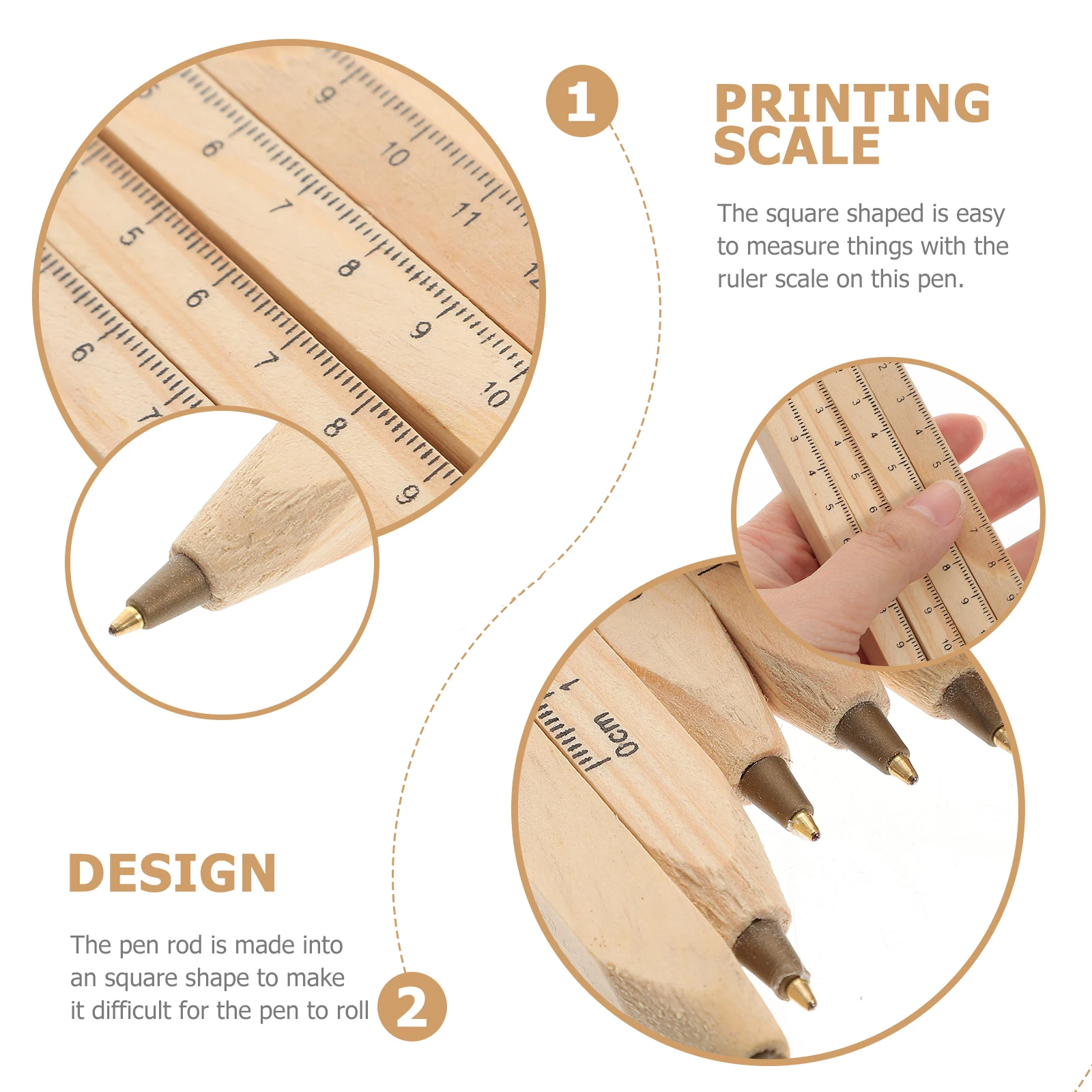 

12pcs Wooden Ballpoint Pens Solid Wood Square Anti Roll Office Ruler Measurement Carpentry Tools Writing Instruments