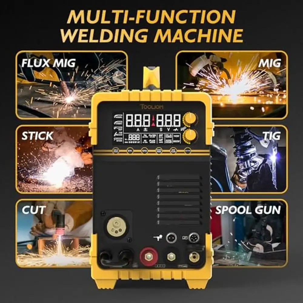 5 in 1 Multiprocess Welder 200A MIG/TIG/CUT/Stick Welding Machine Dual Voltage 110/220V LCD Display Spool Gun Compatible