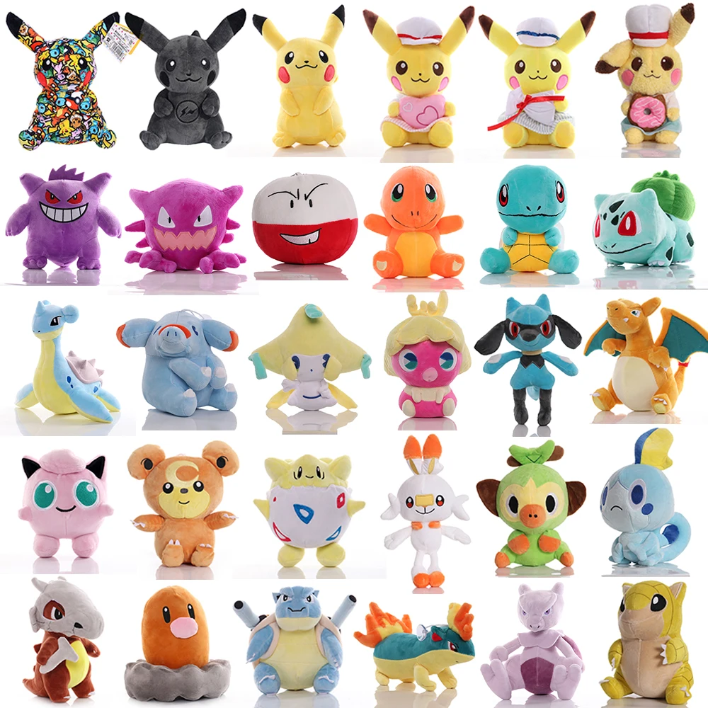 70 Styles Pokemon Plush Pikachu Gengar Charmander Bulbasaur Squirtle Peluche Doll Mewtwo Eevee Snorlax Lucario Blastoise Lapras