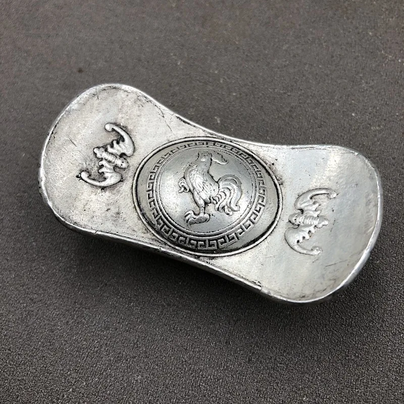 Traditional Chinese Antique Collection Decorative Coins Silver Ingots Yuanbao Zodiac Vintage Folk Art handicraft