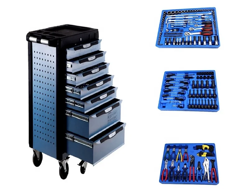 Auto Repair Tool Cabinet Multi-Piece Tool Set with 7 Drawers with Five Wheels