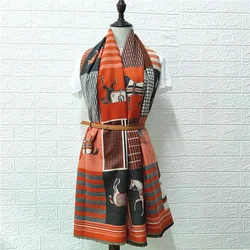 Women's Autumn Winter Horse Pattern Scarf New Luxury Cashmere Feeling Large Blanket Wrap Soft Warm  Shawl Retro  Classical