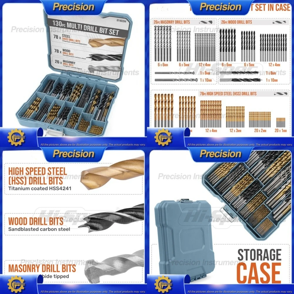 2026 130Pcs Multi Purpose Drill Bit Set for Wood Metal Masonry Twist Drill Bits with Flat Chisel Bits for Electric Drill