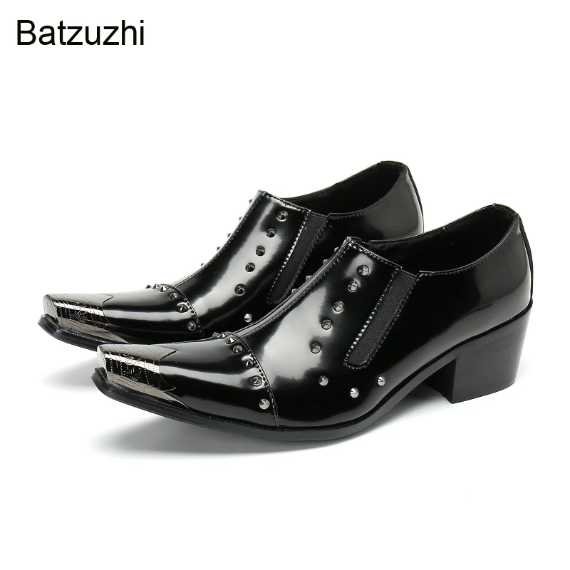 

Batzuzhi 6CM High Heels Men's Shoes Black Patent Dress Shoes Men with Iron Toe Fashion Business/Party and Wedding Shoes, 38-47