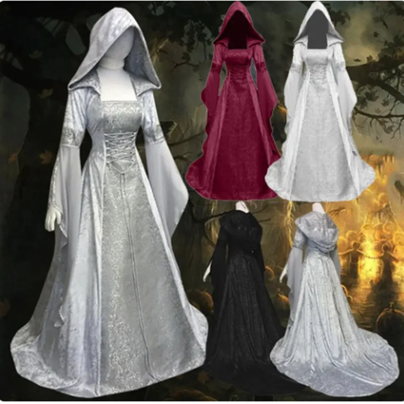 

Hot Medieval Renaissance Costume Adult Fitted Bodice and dress Halloween Carnival Cosplay Costumes for Women Witch dress Gifts