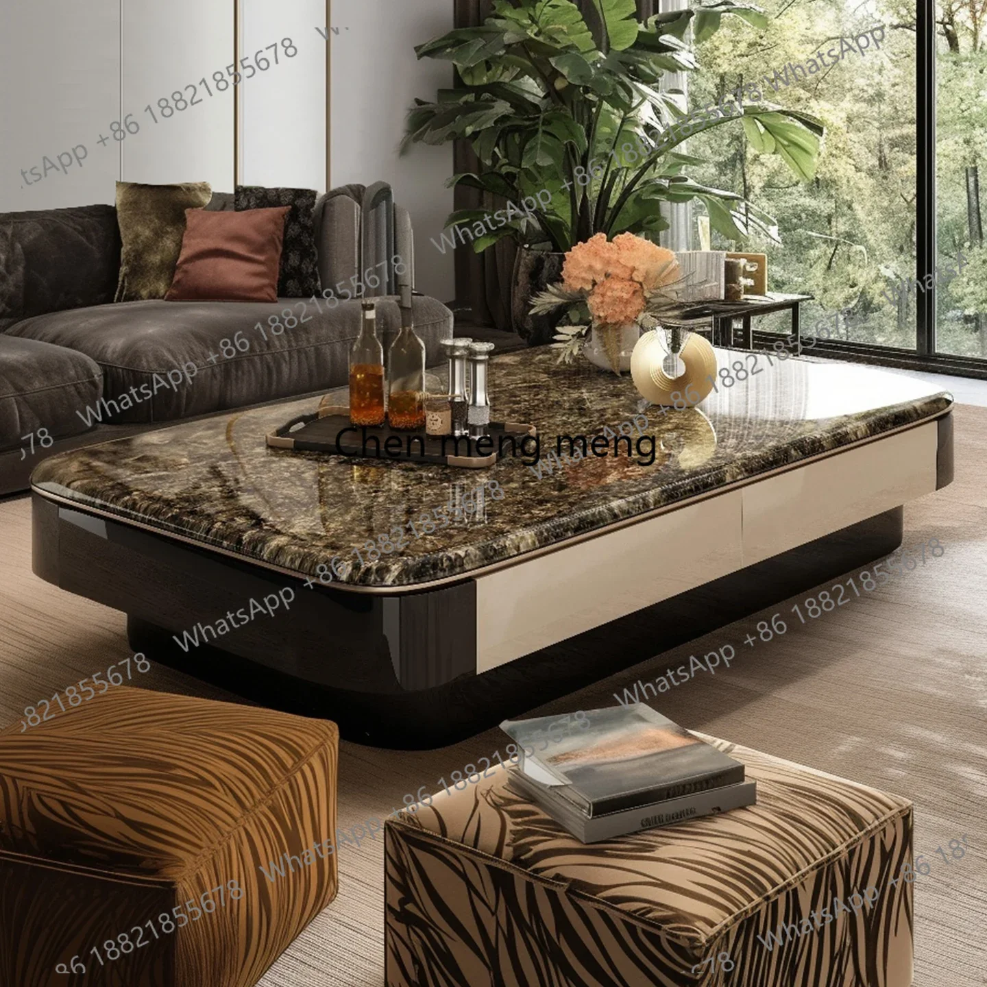 D178 Light luxury Italian black coffee table with an enlarged height of 45 household living room modern 1.5-meter long coffee ta