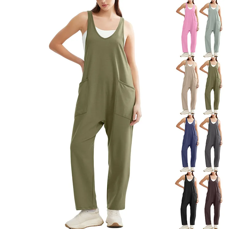 

Women's Knitted Jumpsuit Summer 2024 Casual Vest kets Long Pants Overalls Low Waist Thin Fabric Ladies Faion