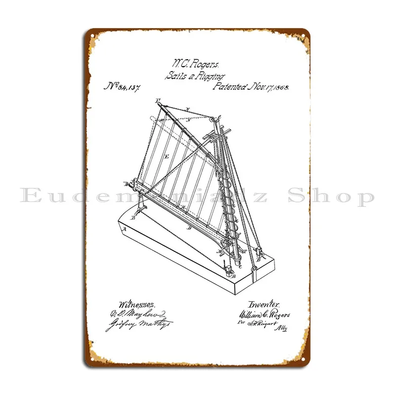 Sails Rigging Patent Metal Plaque Printing Club Vintage Printing Wall Cave Tin Sign Poster