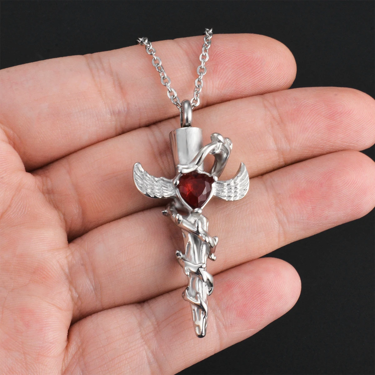 

Snake Cross Sword Urn Cremation Hip Hop Necklace Wings Pendant Stainless Steel Memorial Jewelry for Pet Human Ashes