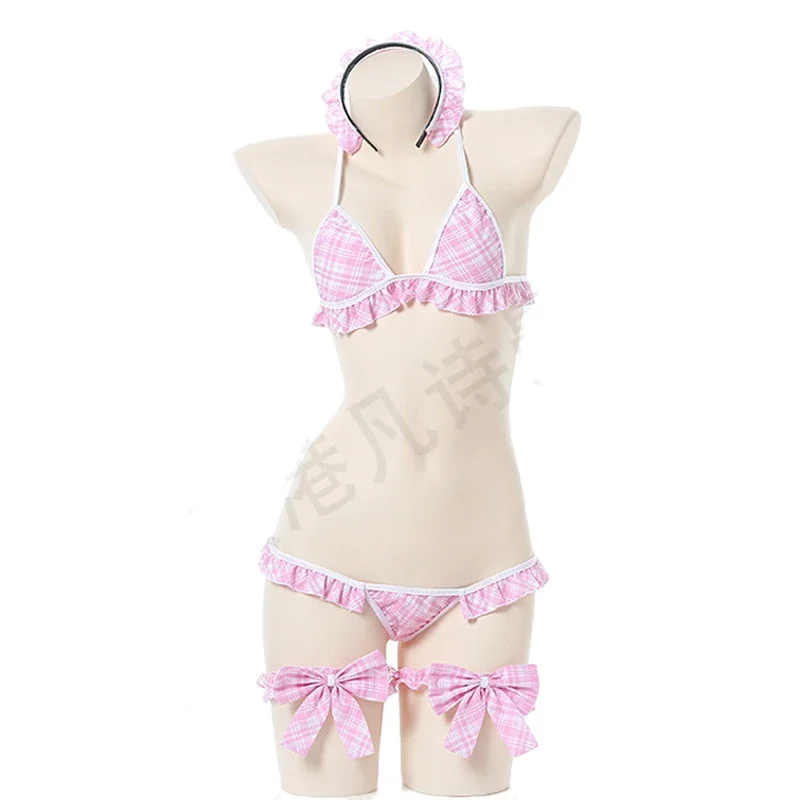 AniLV Japanese Anime Coffee House Lolita Girl Maid Uniform Role Play Women Plaid Cute Lingerie Erotic Underwear Pajamas Costumes