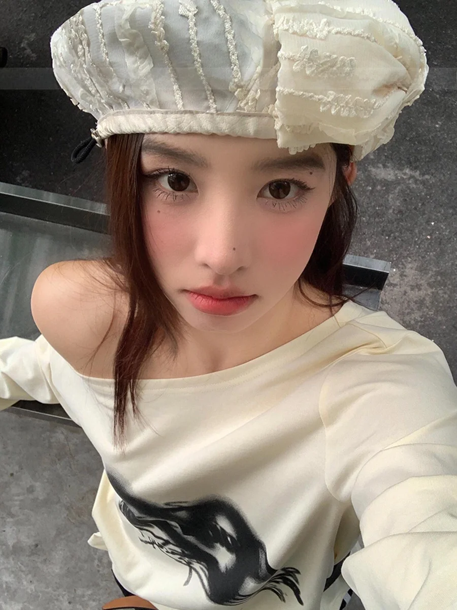 Sombrero de Boina con Lazo de Mariposa de Encaje para Primavera/Verano, Sombrero de Artista Vintage Deado y Transpirable pa...