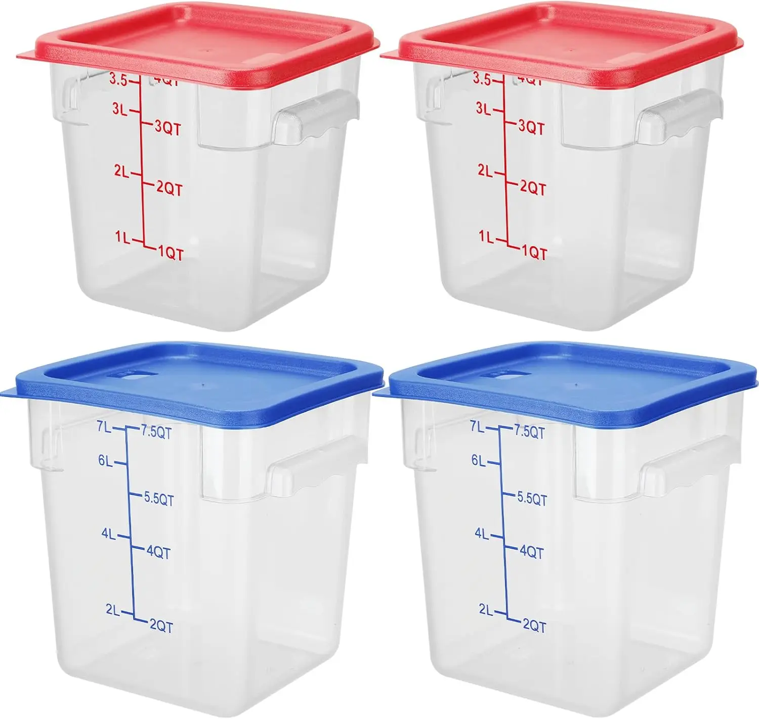 

4 Pcs Food Containers with Scales 4 qt and 8 qt Square Containers with Lids and Handles Polycarbonate Air Tight Containers for