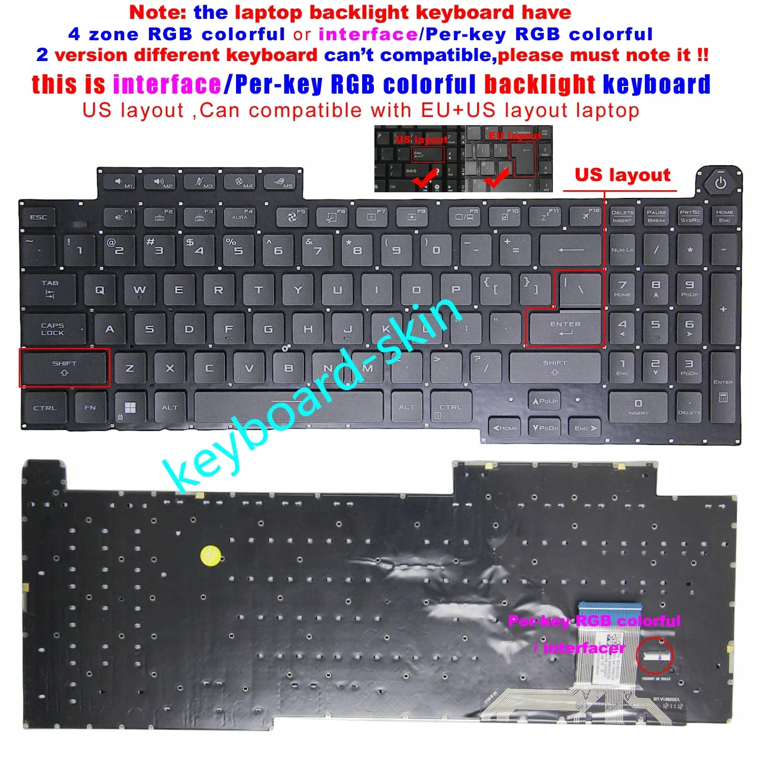 

interface US Backlit No-Palmrest Keyboard For ASUS ROG G713 G713I G713Q G713QM,G713QR G713R G713RM G713RC,G713P G713PI G713PV