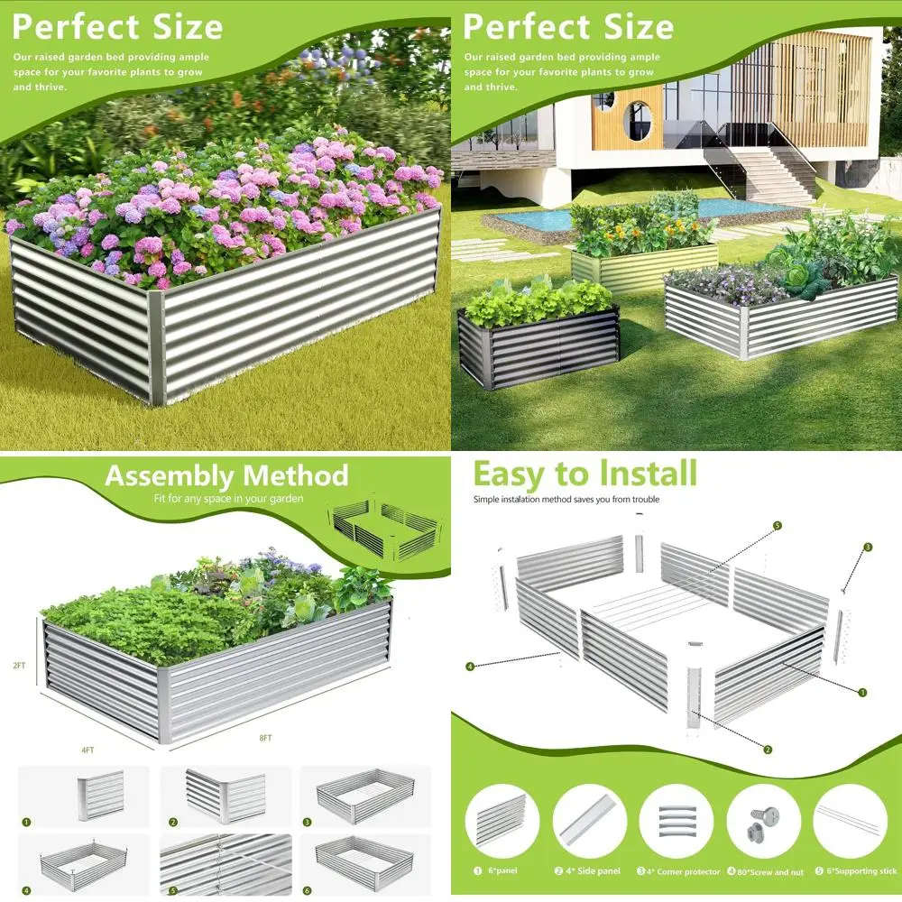 

Large 8x4x2FT Galvanized Rectangle Raised Garden Bed Kit for Outdoor Planting, Fruit, Herbs - Silver
