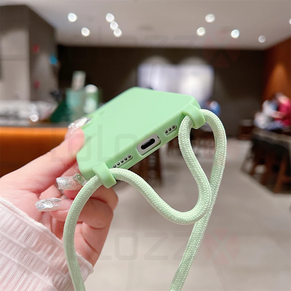 جراب هاتف Crossbody لهاتف iPhone ، سيليكون ناعم ، بلون واحد ، حلوى TPU ، غطاء ممتص للصدمات ، حزام قلادة ، iPhone 15 ، iPhone 16 Pro Max ، iPhone 13 ، iPhone 12 ، iPhone 14 Plus