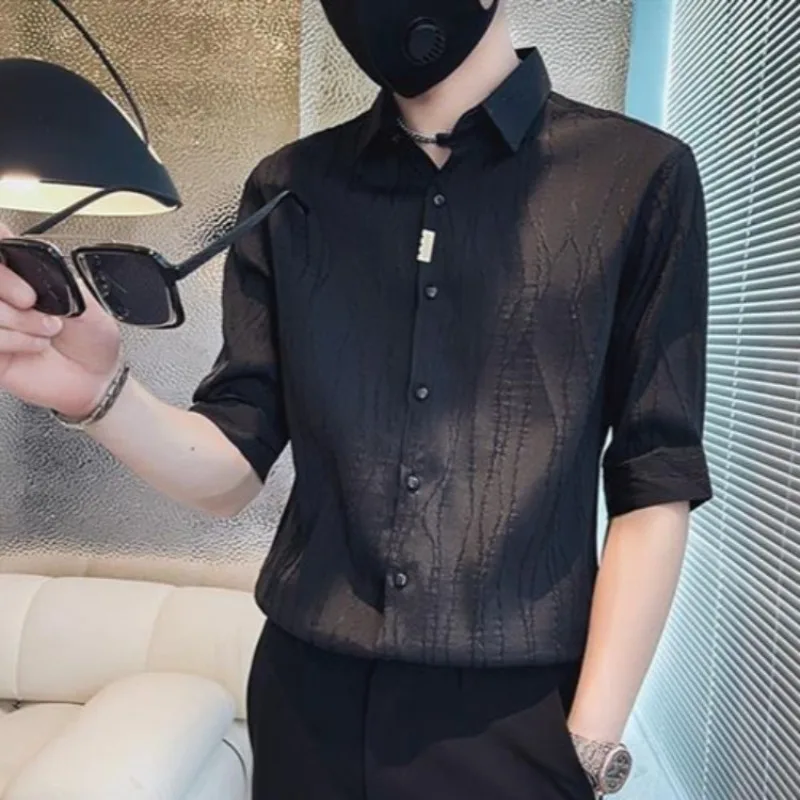 

Fashionable Half Sleeve Menswear Versatile Complete Two Piece Shirt Set Summer Outfit for Men