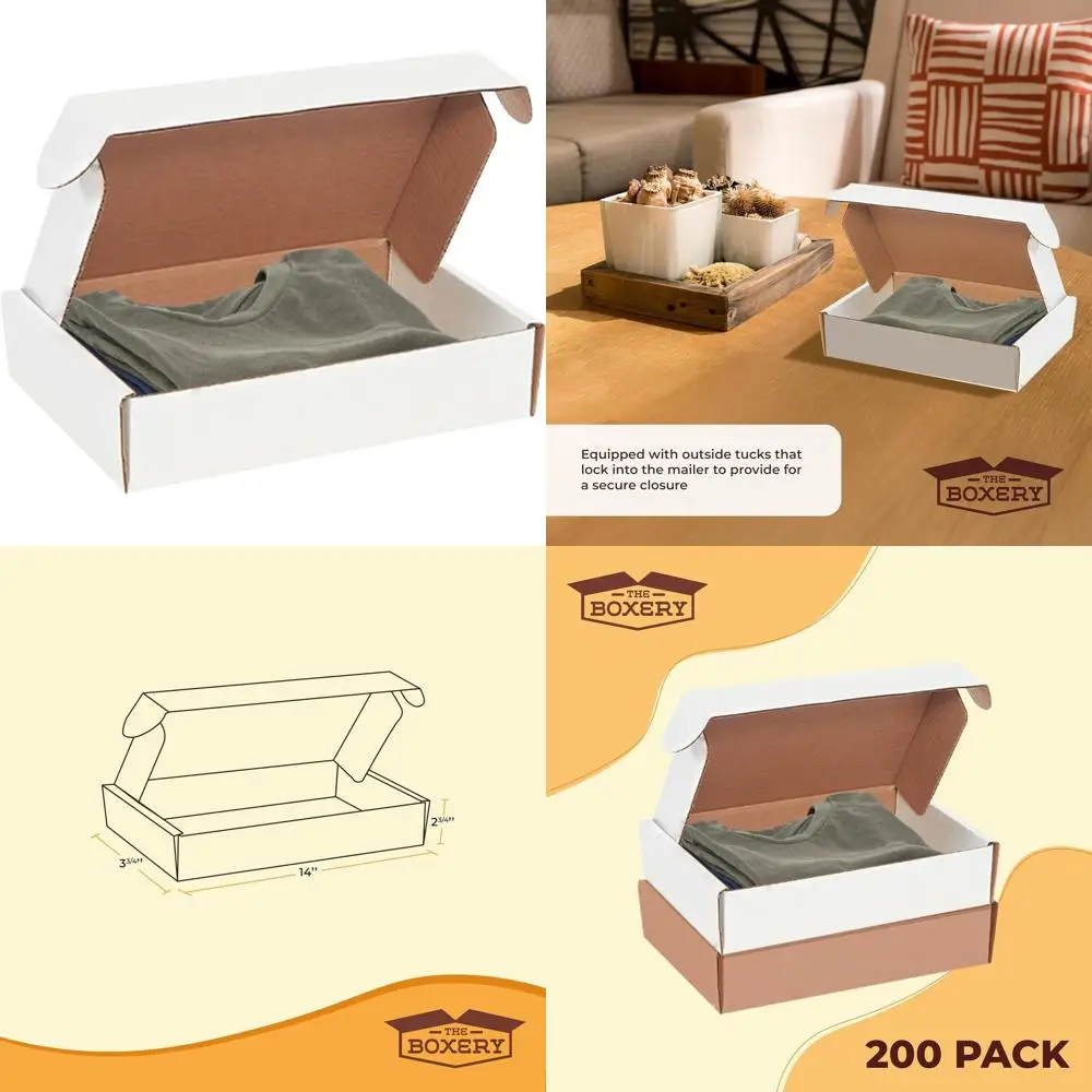 

200-Pack White 14x3.75x2.75 Inch Corrugated Shipping Boxes for Small Business Mailing and Packaging