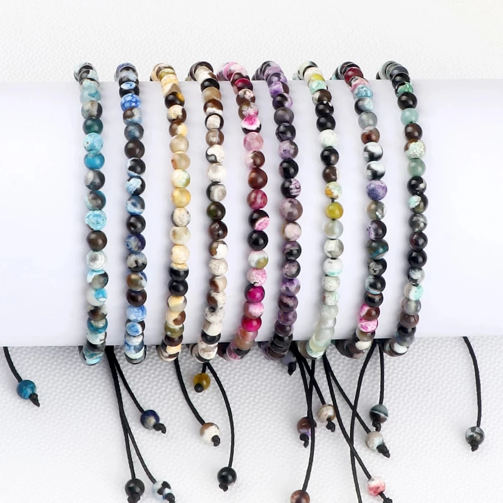 Adjustable Natural Stone Mini 4mm Agate Beads Bracelets for Women Men Charm Colorful Braided Elastic Bracelet Yoga Jewelry Gifts