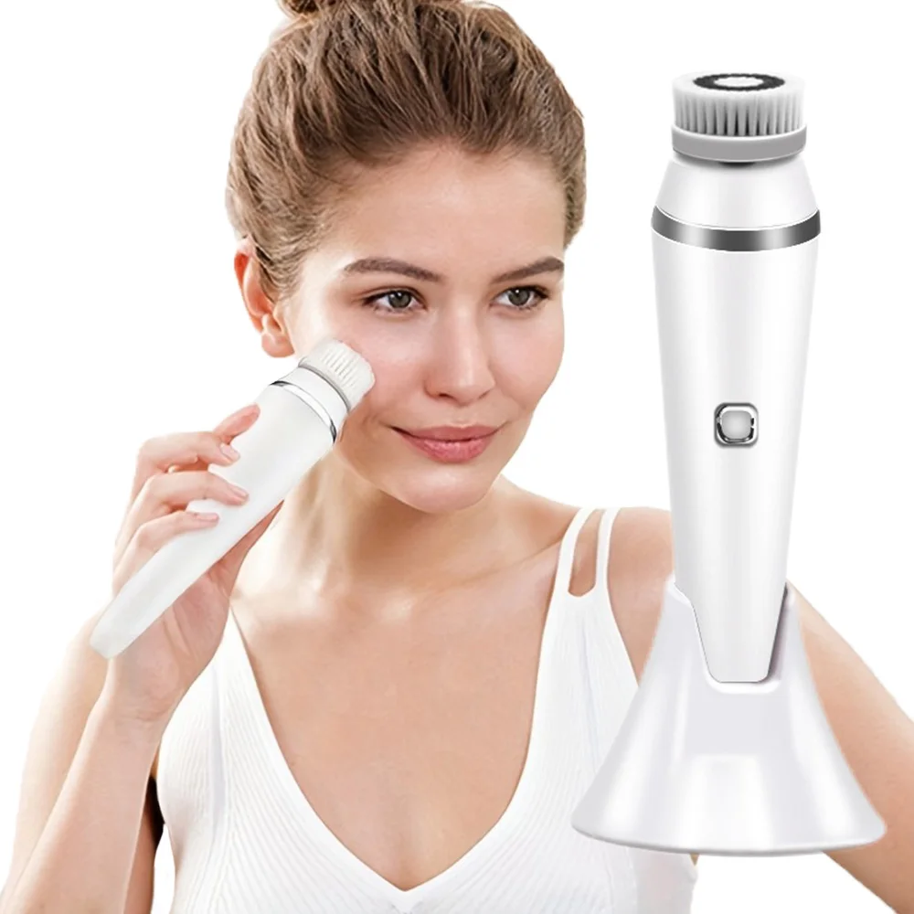 4 IN 1 Electric Facial Cleansing Brush Sonic Waterproof Rotate Rechargeable Face Cleaning Tool Pore Cleaner Facial Skin Machine