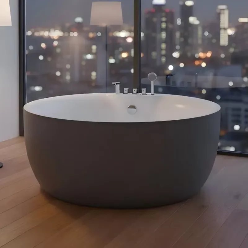 for Acrylic Bathtub with Integrated Faucet Simple Round Whirlpool Bath Pool Easy to Clean for Home