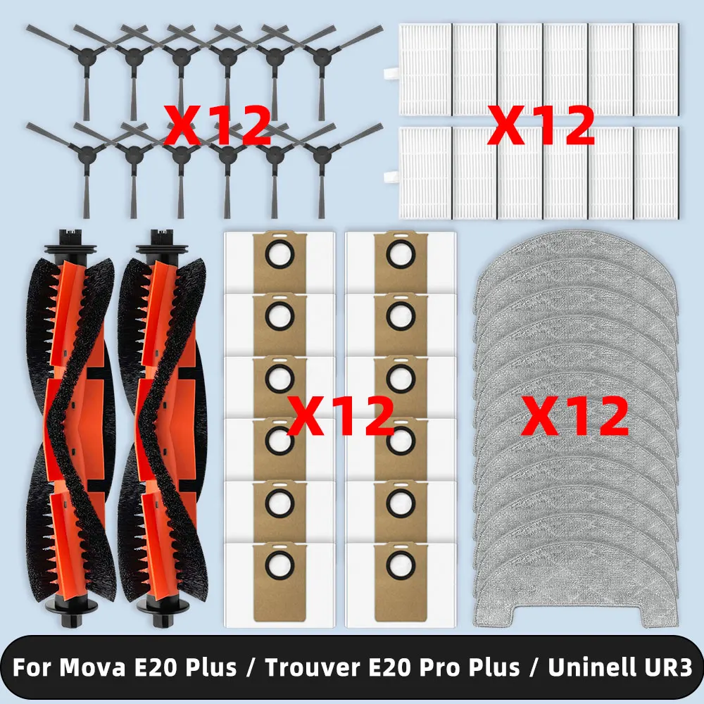 Kompatibel für ( Dreame Mova E20 Plus / Trouver E20 Pro Plus / Uninell UR3 ) Ersatzteile Zubehör Hauptseitenbürste HEPA-Filter Mopptuch Staubbeutel