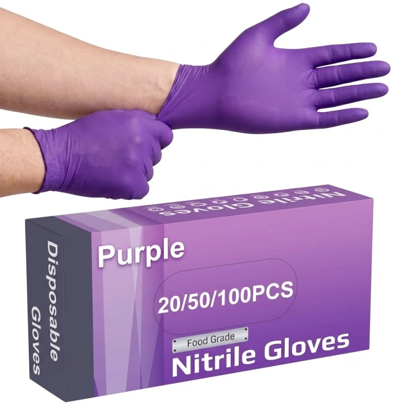 20/50/100PCS Nitrile Gloves Disposable Violet 5Mil Thick Latex Free Household Gloves for Women Cleaning Kitchen Beauty Hair Dye
