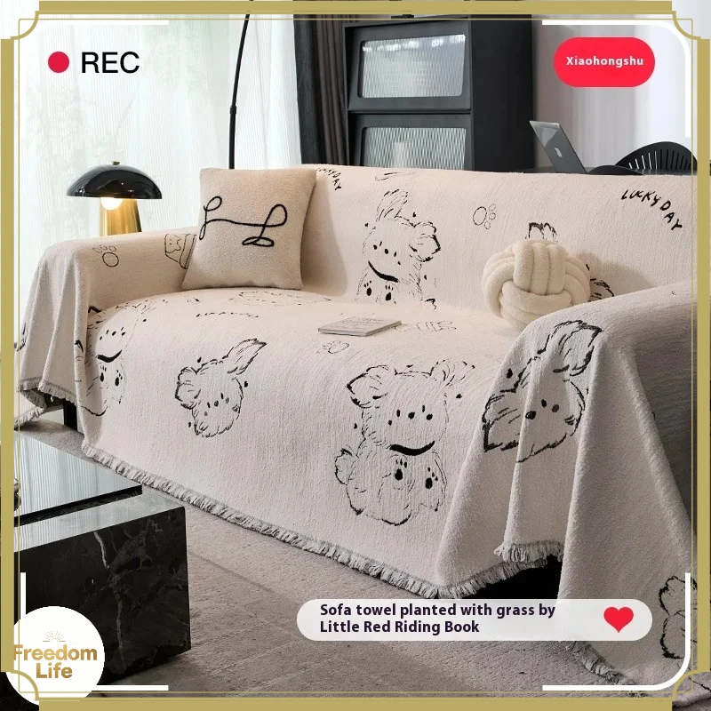 Chenille Sofa Cover Reversible Dog Pattern Solid Color Couch Slipcover All Season L Shaped 2 3 4Seater Living Room Slip Covers