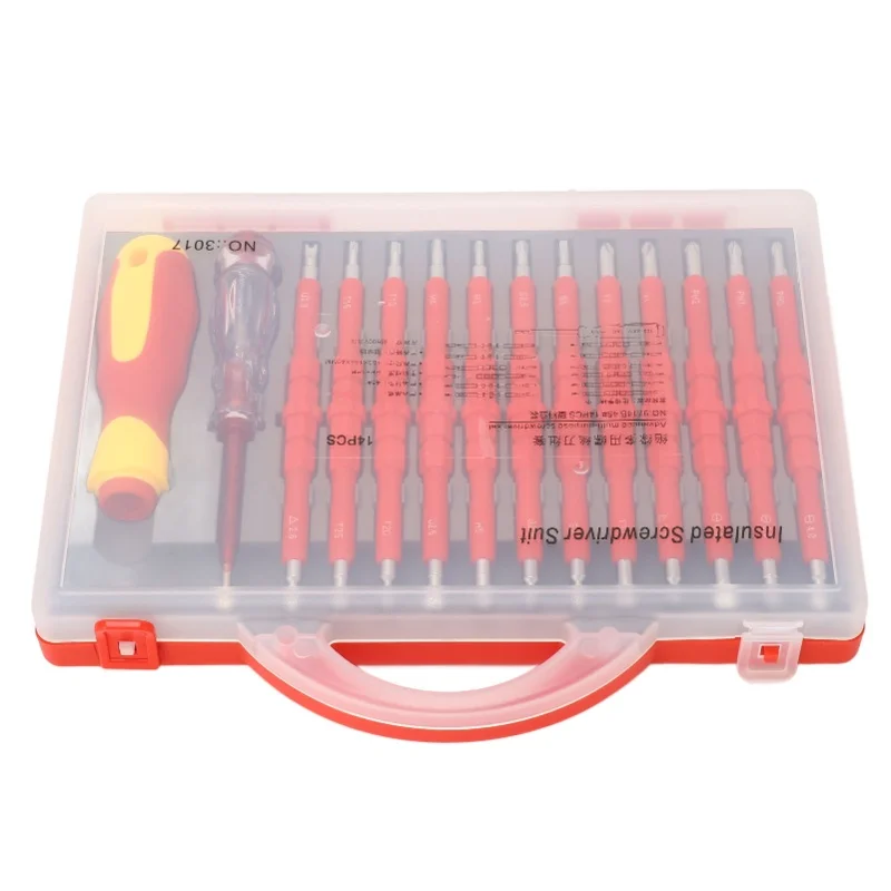 14Pcs Screwdriver Set Magnetic Tip Multifunctional 500V Insulated Repair Screwdriver Set With AC 100-500V Test Pen