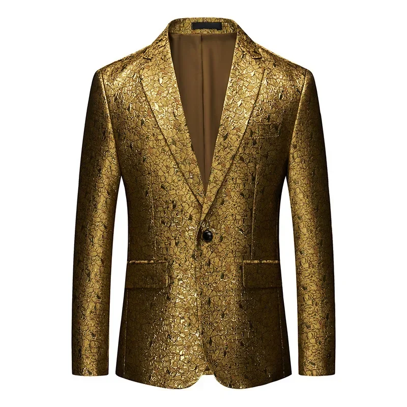 

Spring Fall Men Fashion Designer Dobby Floral Golden One Button Blazer Coat , Autumn Man Casual 5xl 6xl Host Jacquard Blazers