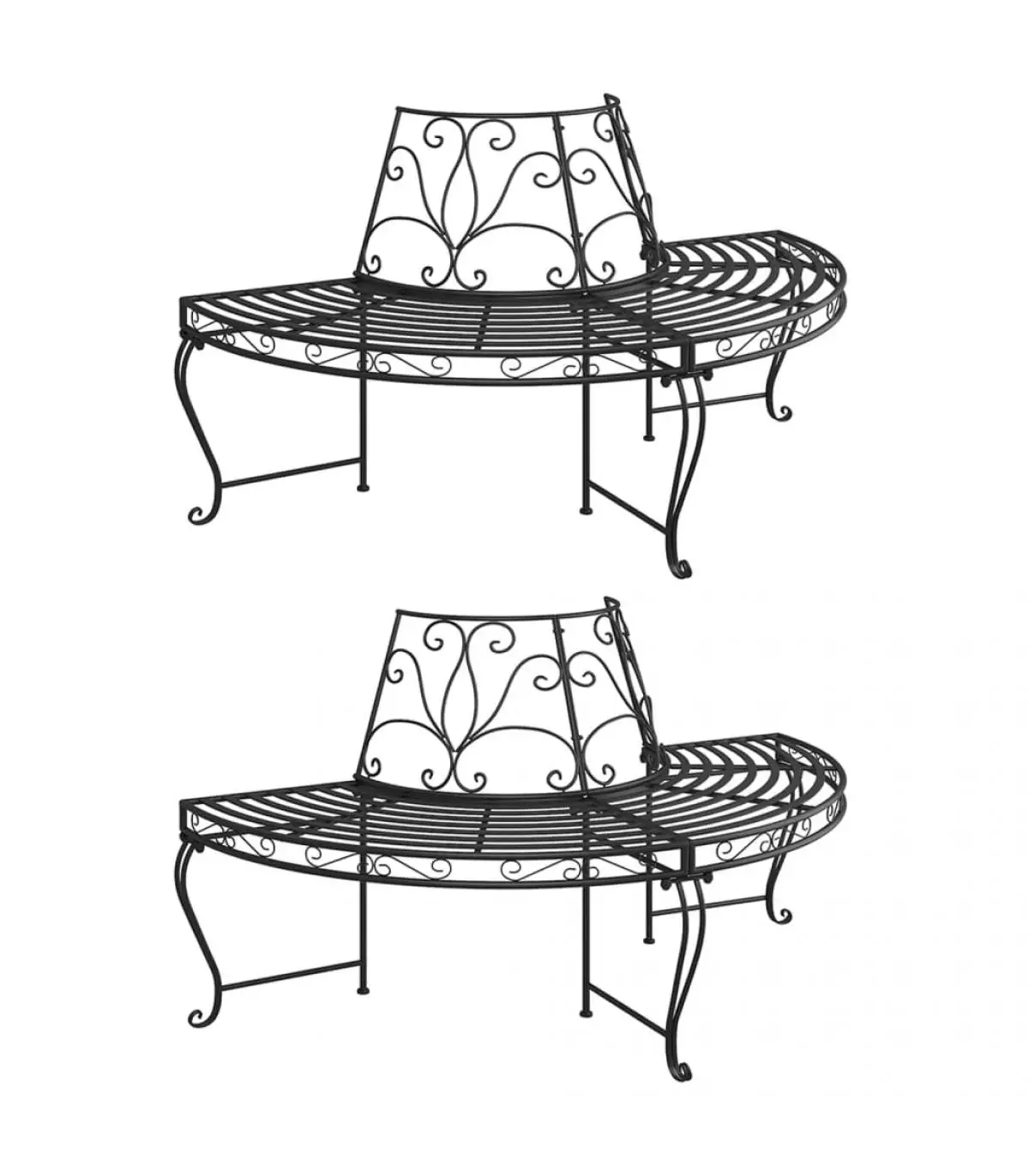 2 Pcts Black Steel 160 cm Semi-Circular Garden Bench