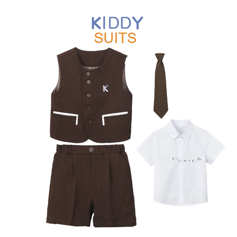 

Brown Waistcoat Shorts Tie 4 Pcs Children's Fashion Suit Set for 1-8Yrs Boys And Girls Baby Outfit Kid Clothes