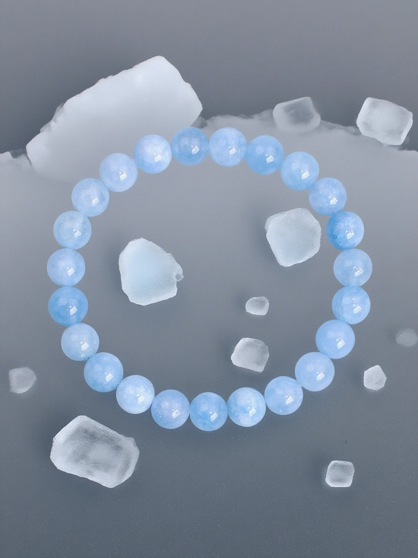 Natural Aquamarine Stone Beaded Bracelet Calm Courage Emotional Healing Peace Stress Relief Harmony Positive Protection Jewelry