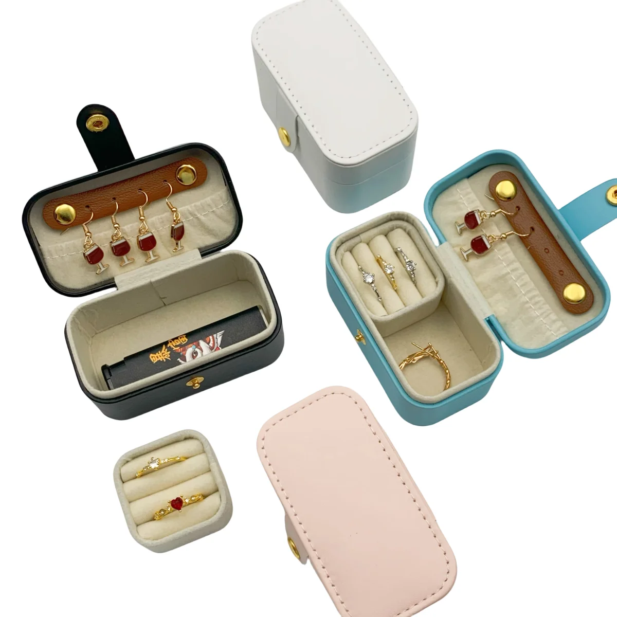 portable PU leather jewelry ring, necklace, earring jewelry storage box suitable for women\'s daily travel jewelry carrying