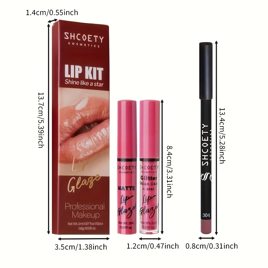 Pearl Shimmer Matte Lip Liner And Lip Oil Set Wodoodporny, nieprzywierający zestaw do ust odpowiedni dla wszystkich rodzajów skóry Pudełko na prezenty świąteczne