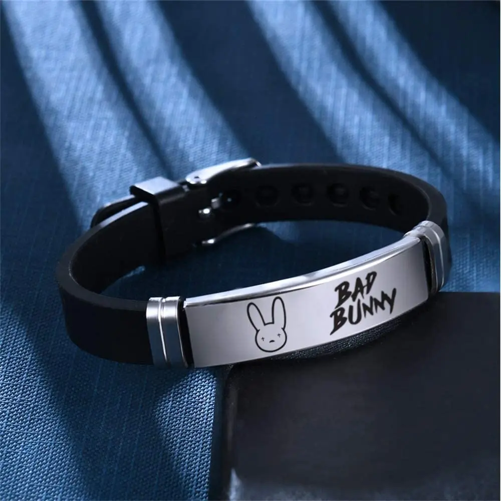 Fashion Puerto Rican Singer Bad Bunny Stainless Steel Bangle Bracelets Men Women Wrist Band Jewelry