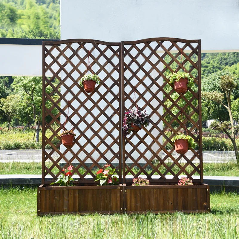 Balcony decorative screen grid climbing vine flower pot frame preservative wood fence courtyard partition flow