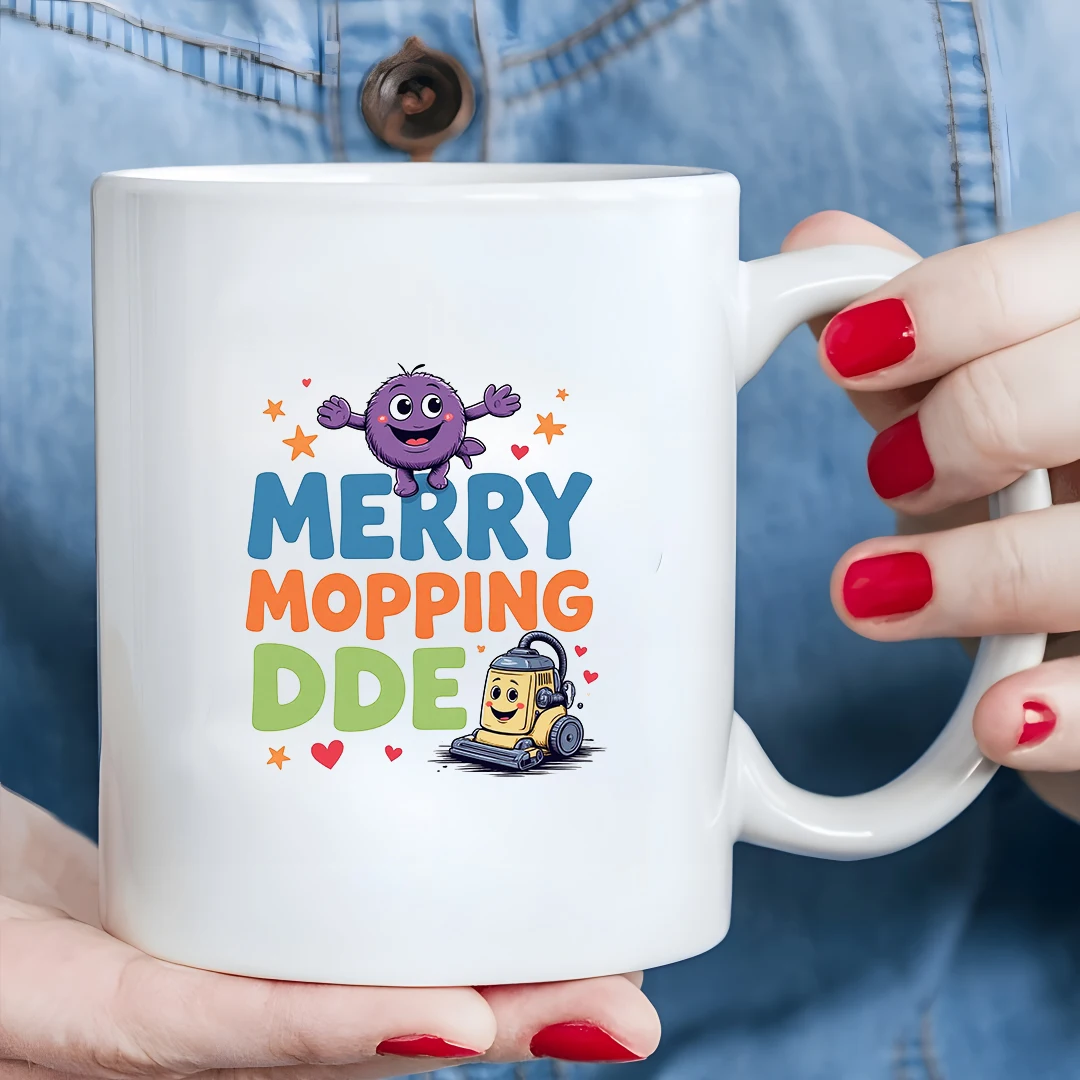 

11oz Cup + Cartoon Merry Mopping Theme + Kids Christmas Cup + Family Celebration Cup