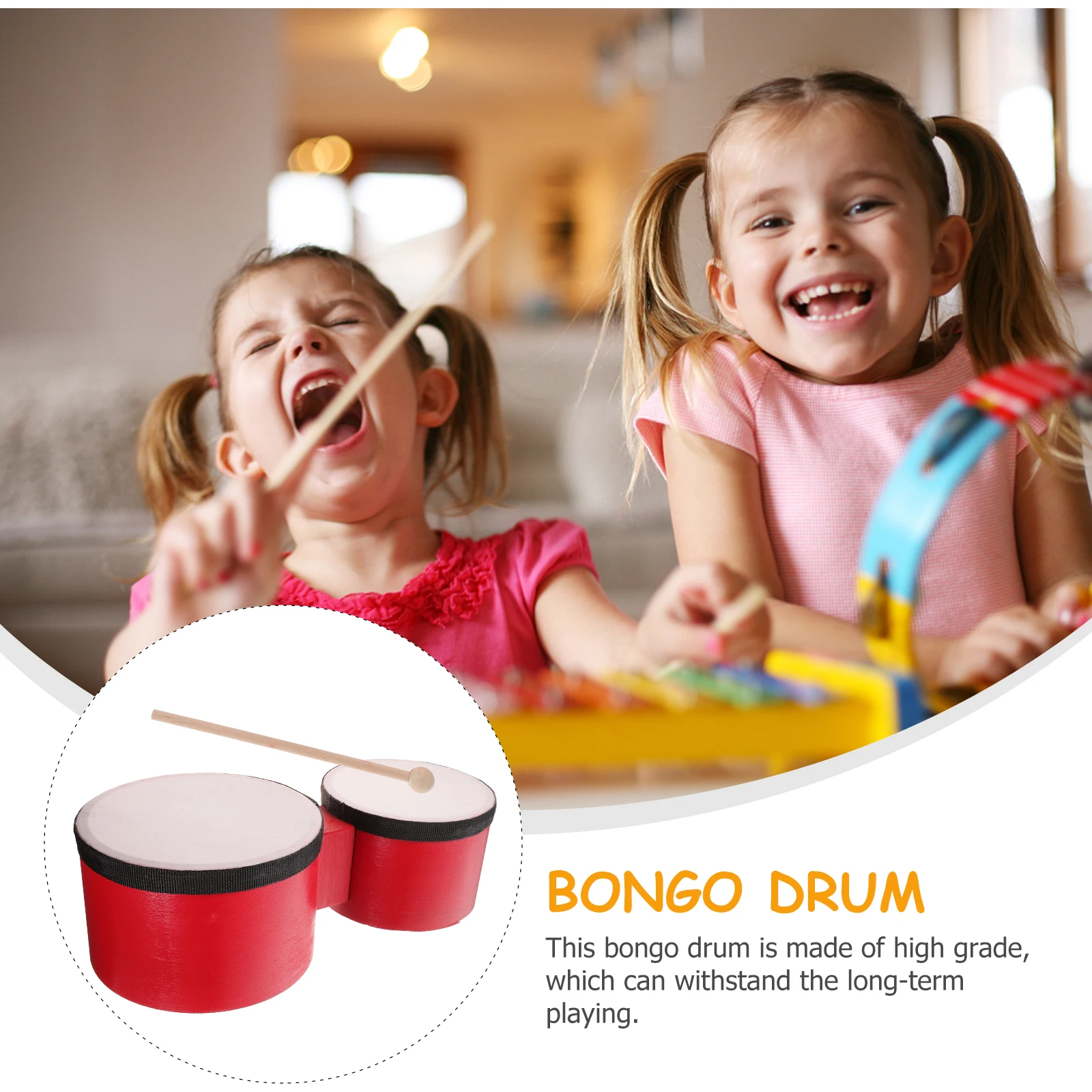 

Children Percussion Instrument 5inch 6inch Bongos Drums for Kids Ages 9 12 Toddler Music Toys Lightweight Compact