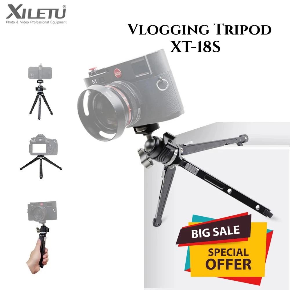 

XILETU XT-18S Vlogging Tripod Handheld Cold Shoe Head Micro Single Camera Phone Stand Video Blog Tripod Desktop Selfie Tripod
