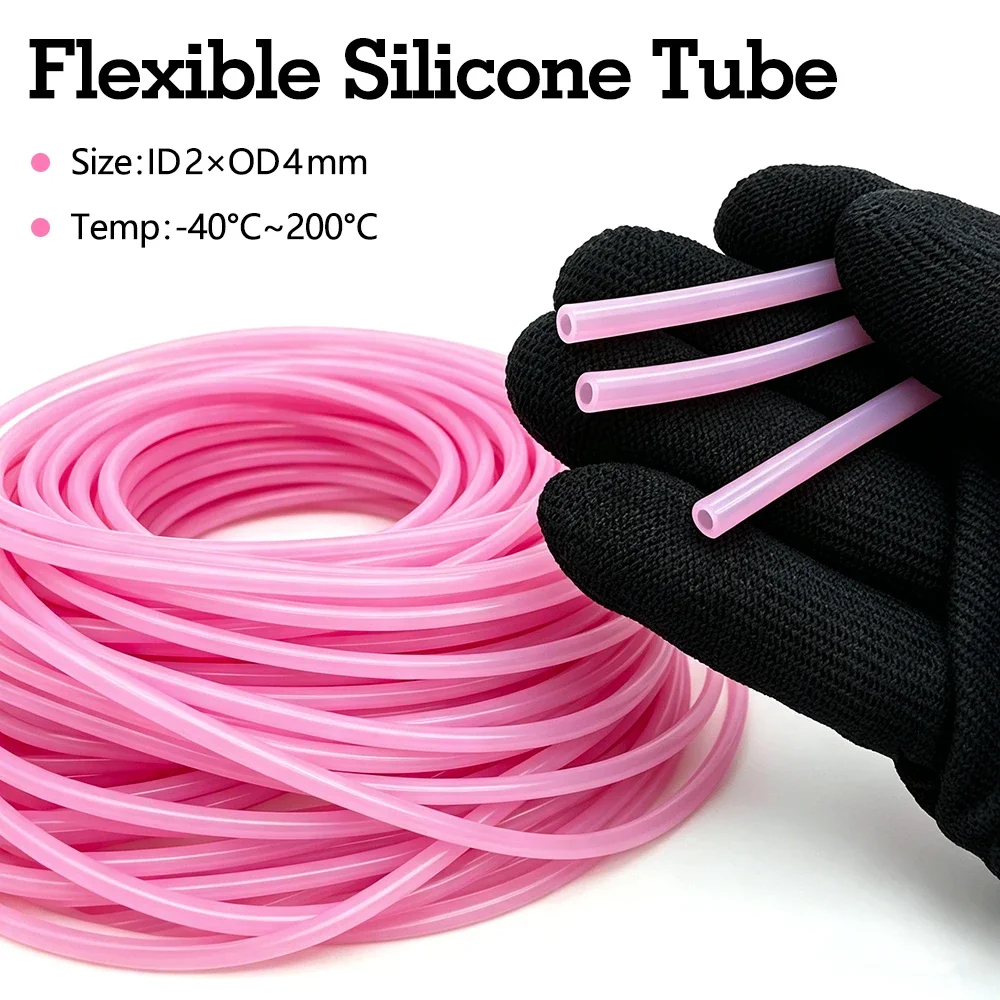 1-10M Flexible Pink Food‑Grade Silicone Pipe ID2mm OD4mm Nontoxic High Heat Resistant Tubing Plumbing Hoses