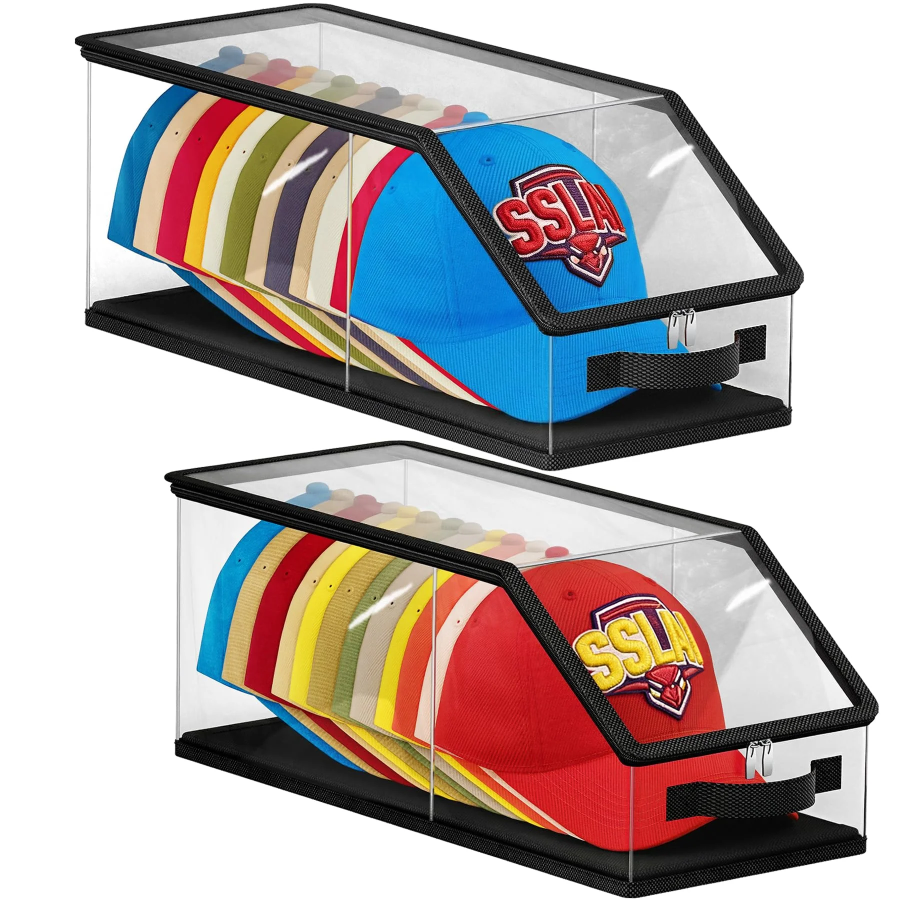 

Stackable Hat Storage for Baseball Caps, Clear Hat Organizer for Closet Holds up to 24 Caps, Men Hat Box Display with Cardboard
